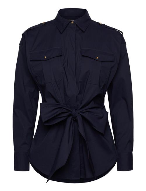 Tie-Front Cotton-Blend Shirt Lauren Ralph Lauren Navy