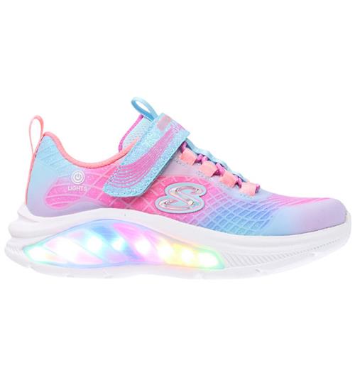 Sketchers Sko m. Lys - Rainbow Reflection - Light Blue/ Multi