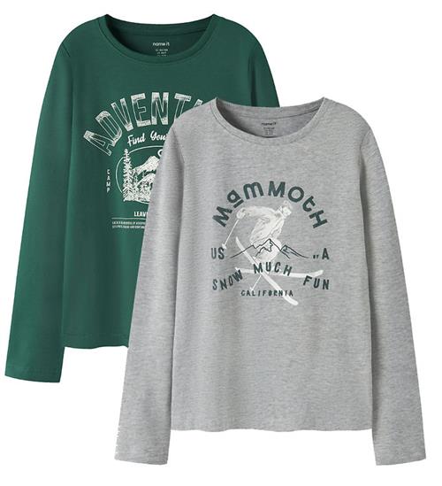 Name It Bluser - NkmVux - 2-Pak - Grey Melange/Bistro Green Adve