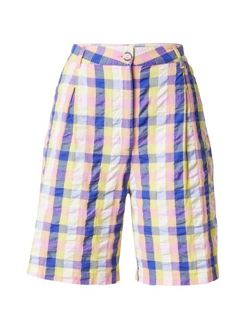 Monki Bukser med lægfolder  blå / gul / pastelorange / lyserød