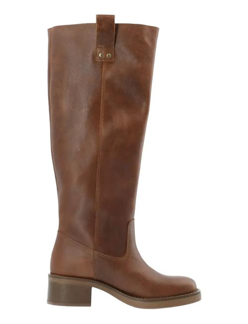 Biamary Knee High Pull On Boot Pull Up Leather Bianco Brown