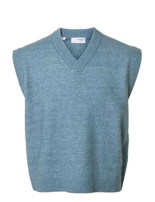 Slhrai Sl Knit V-Neck Relaxed Waistcoat Selected Blue