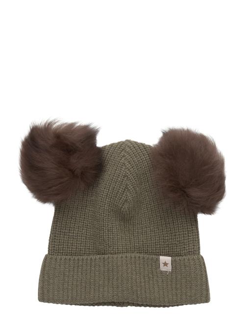 Hat Knit Alpaca Pompoms Huttelihut Khaki