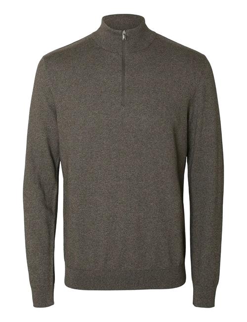Slhberg Ls Half Zip Noos Selected Brown