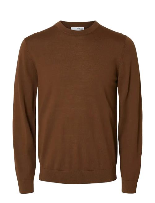 Slhtray Ls Knit Merino Crew Neck Noos Selected Brown