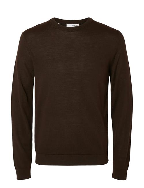 Slhtray Ls Knit Merino Crew Neck Noos Selected Brown