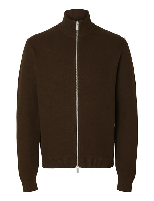 Slhdane Ls Knit Structure Full Zip Noos Selected Brown