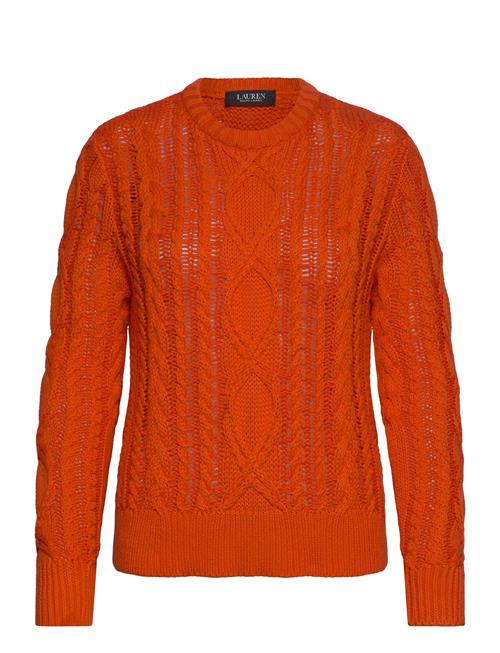 Aran-Knit Cotton-Blend Crewneck Sweater Lauren Ralph Lauren Orange