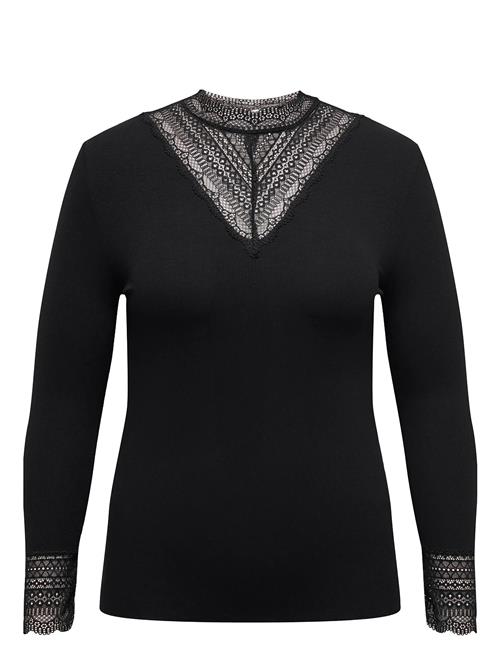Cartilde Rib Lace L/S Top Jrs Noos ONLY Carmakoma Black