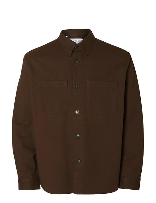 Slhtravis Twill Overshirt Ls Noos Selected Brown