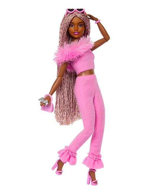 Deluxe Style Doll #4 In Soft Pink Jumpsuit, Pink And Brown Braided Hair Barbie Patterned
