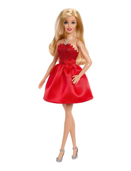 Mattel 80Th Anniversary Ruby-Red Celebration Fashion Doll Wearing Red Dress With Accessories Barbie Patterned