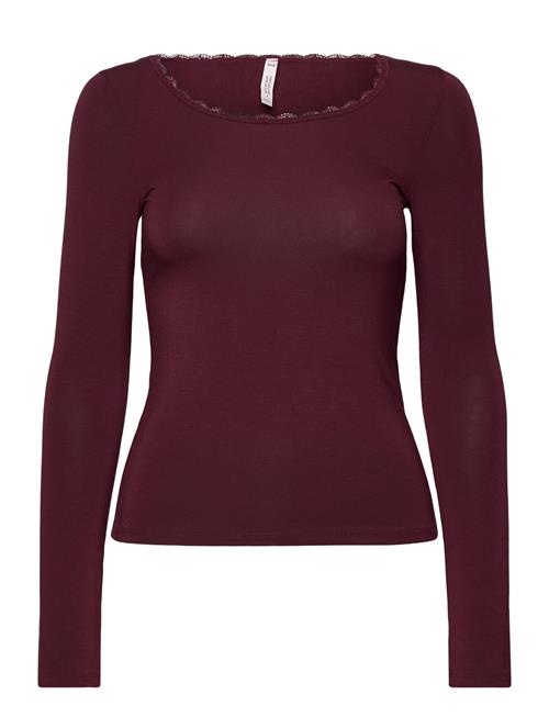 Longsleeved Jersey Pyjama Top Hunkemöller Burgundy