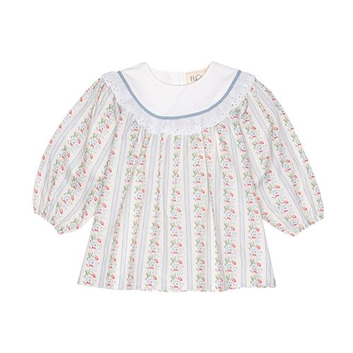 Flöss Abigail Kjole Soft White/Bright Blue 116 cm  Hvid  116 cm  kvinde