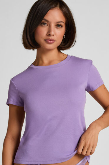 Hunkemöller Crew neck pyjamastop i rib med korte ærmer Lilla