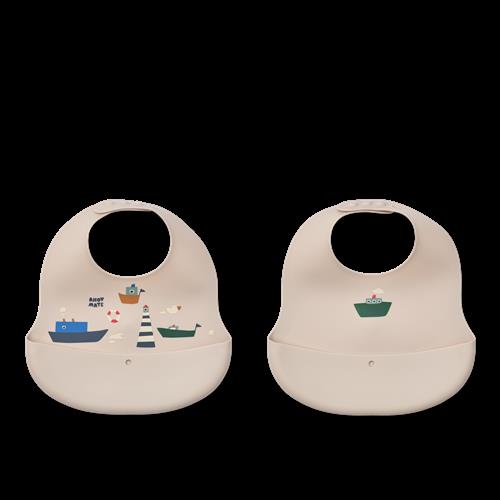 Liewood Ember Trykt Hagesmæk 2-pak Mini Sailing / Sandy  Sailing / Sandy-One Size  Creme  One Size  unisex