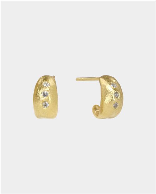 Ophelia - små hoops i organisk design med tre hvide topas