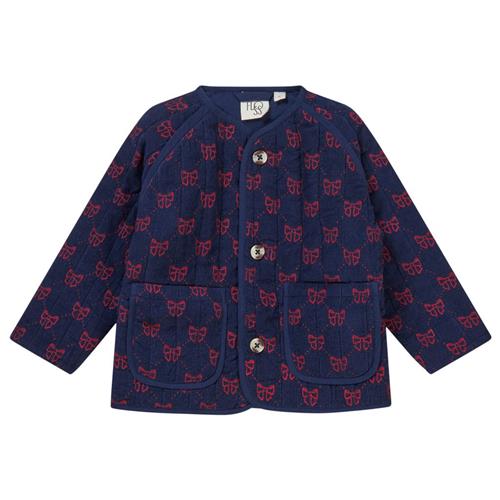 Flöss Luna Mønstret Corduroyjakke Med Sløjfer Navyblå 122 cm  Marineblå  122 cm  unisex