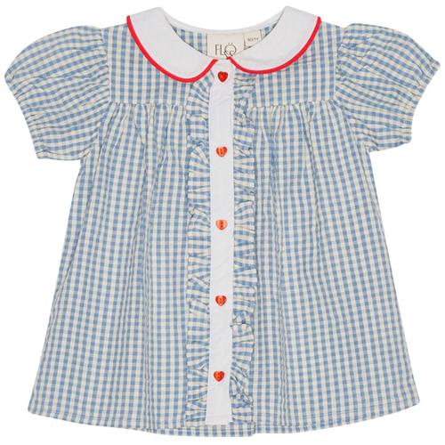 Flöss River Kortærmet Bluse Blue Soft White Gingham 92 cm  Blå  92 cm  kvinde
