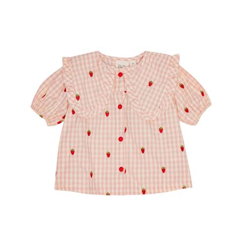 Flöss Dolly Kortærmet Bluse Pink Berry Gingham 104cm  Lyserød  104 cm  kvinde