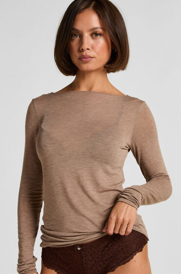 Hunkemöller super soft bådhals bluse med cashmere Brun