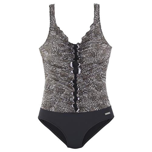 LASCANA Formgivende badedragt 'Powder'  brokade / sort / hvid