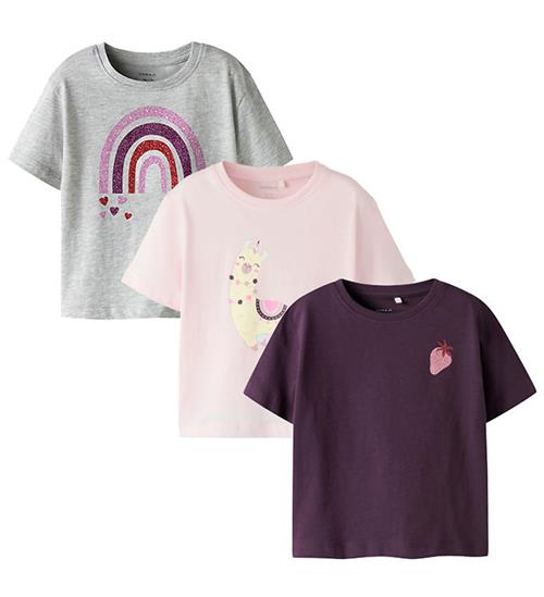 Name It T-shirt - NmfBalina - 3-pak - Blackberry Wine/Grey melan