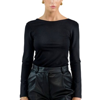 Bread & Boxers Bread and Boxers Long Sleeve Scoop Back Shirt Sort viskose X-Small Dame