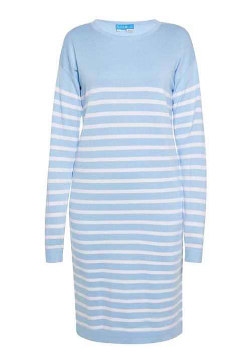 SANIKA Strikkjole  lyseblå / hvid