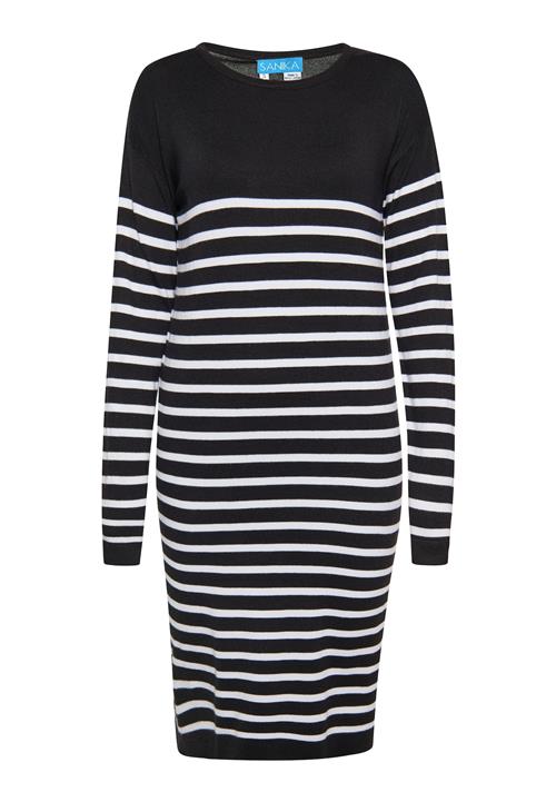 SANIKA Strikkjole  sort / hvid