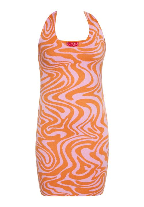 swirly Strikkjole  orange / pink