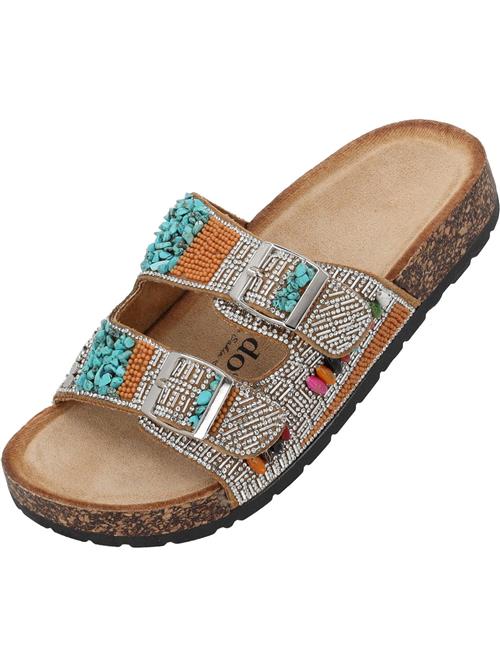 Palado by Sila Sahin Pantoletter 'Viha'  camel / turkis / orange / transparent