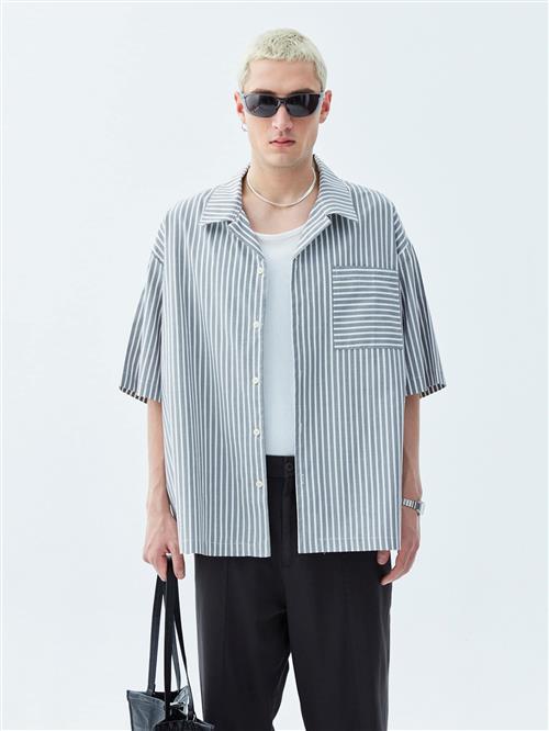 VAMOS CLO Skjorte  grå / hvid