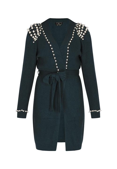 faina Cardigan  mørkegrøn / sølv / perlehvid