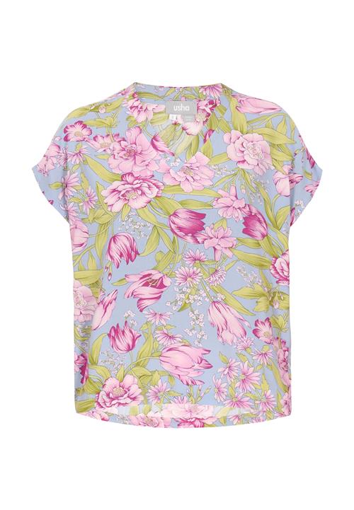 Usha Bluse  røgblå / græsgrøn / lys pink / mørk pink