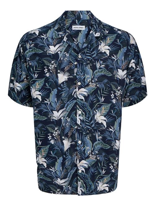 JACK & JONES Skjorte 'JJEJeff Tropical'  røgblå / natblå / jade / hvid