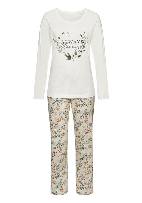 LASCANA Pyjamas  camel / ecru / pastelgrøn / hvid