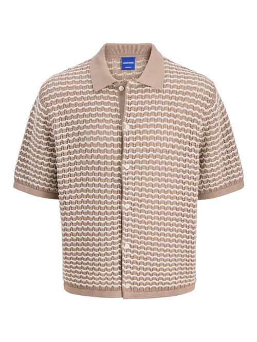 JACK & JONES Cardigan 'JORDia'  lysebrun / hvid