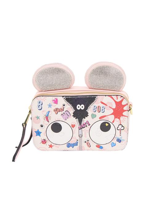 MYMO Skuldertaske 'Pop Eyetheme'  lyserød / blodrød / sort / hvid