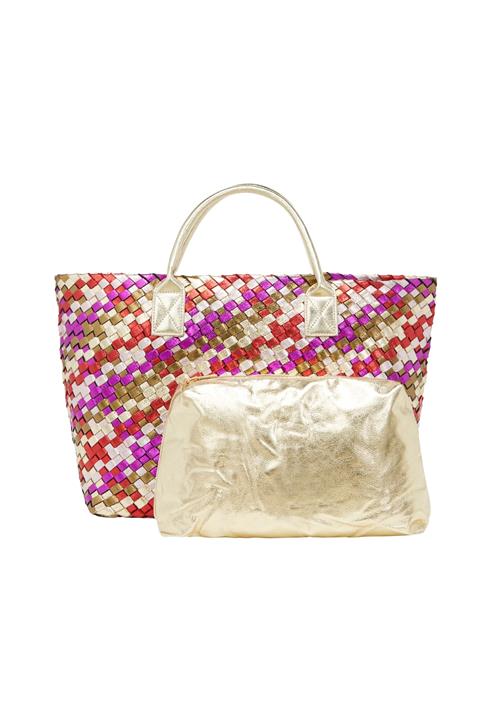 faina Shopper  guld / oliven / fuchsia / rød