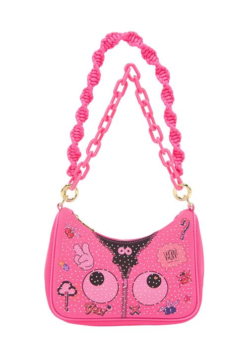 MYMO Skuldertaske 'Pop Eyetheme'  mørkeblå / neonpink / rød / sort