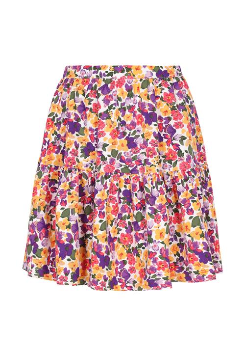 swirly Nederdel 'Fashion Look'  curry / mørkelilla / hindbær / hvid