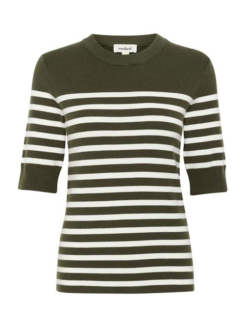 SOAKED IN LUXURY Pullover 'Spina'  mørkegrøn / hvid