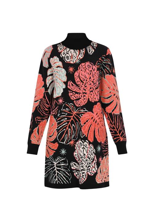 IZIA Strikkjole  orangerød / sort / hvid