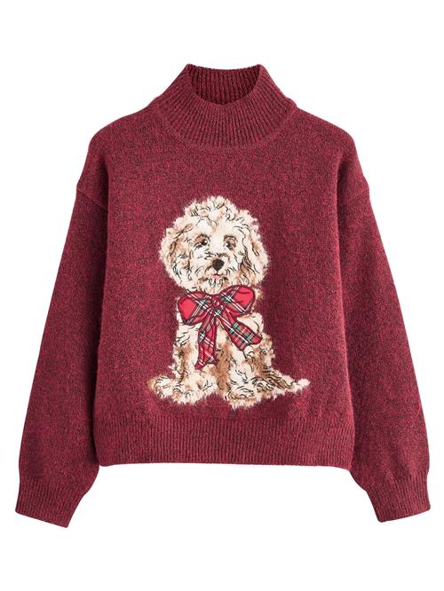 Next Pullover 'Christmas Dog'  blandingsfarvet / vinrød