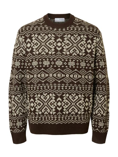 SELECTED Pullover 'SLHHolger'  mørkebrun / naturhvid