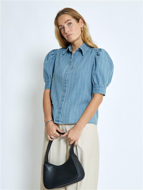 minus Bluse 'Pria'  blue denim / hvid