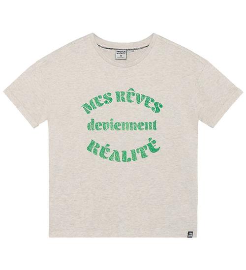 Se Indian Blue Jeans T-shirt - Wide Fit - Light Sand Melange m. Grø hos KidsWorld