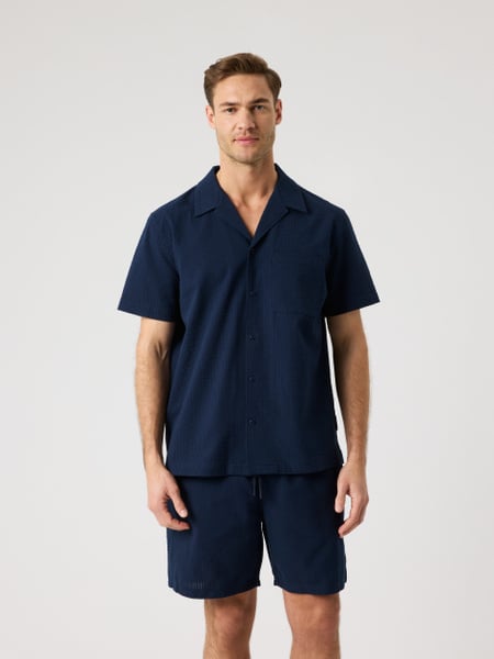 Björn Borg Borg Seersucker Resort Shirt Marineblå, XXL