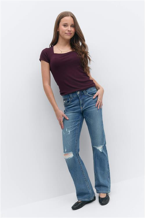 Gina Tricot - Chunky mid waist jeans - bootcut jeans - Blå - 164 - Pige